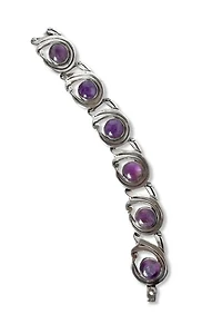 Mid-Century Amethyst Cabochon Sterling Silver Panel Bracelet Selected by MARMALADE
