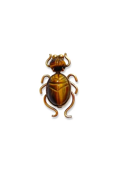 Vintage 12K Gold Fill Carved Tiger Eye Scarab Pin Selected by MARMALADE