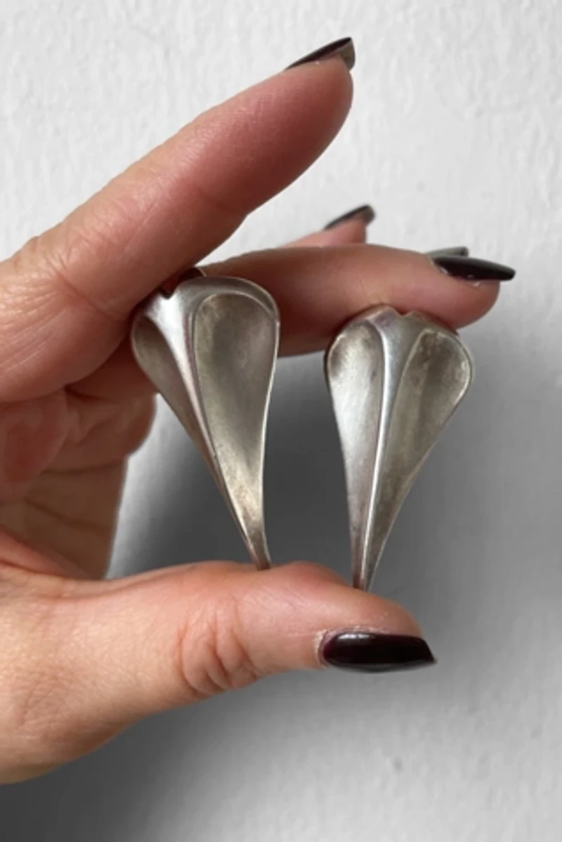 80s Modernist Signed Sterling Silver Clip Earrings Selected by MARMALADE