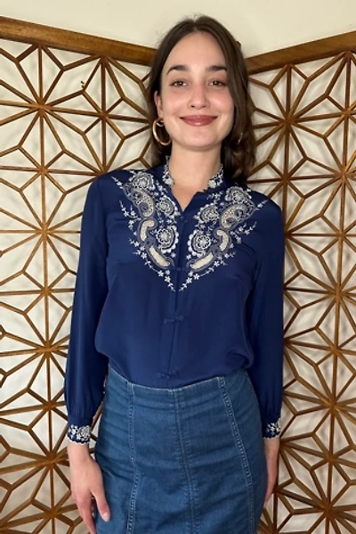 Vintage Navy Lace Collared Blouse Selected by Picky Jane