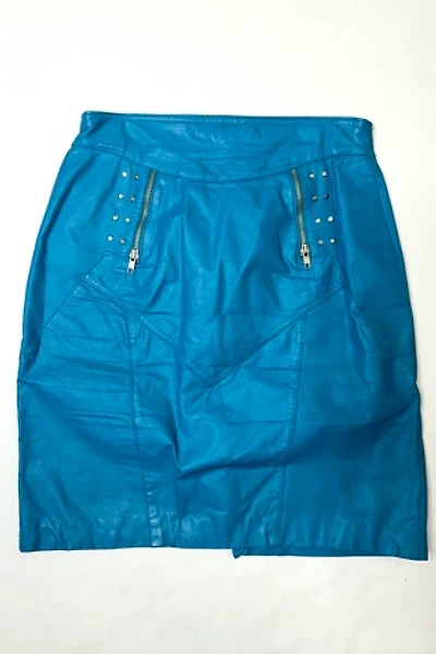 Vintage 1990s Aqua Blue Leather Mini Skirt Selected by Cherry