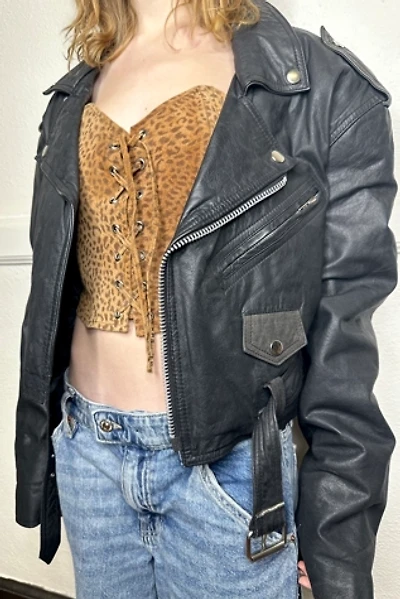 Vintage 1990s Cropped Punk Leather Jacket Selected by Cherry