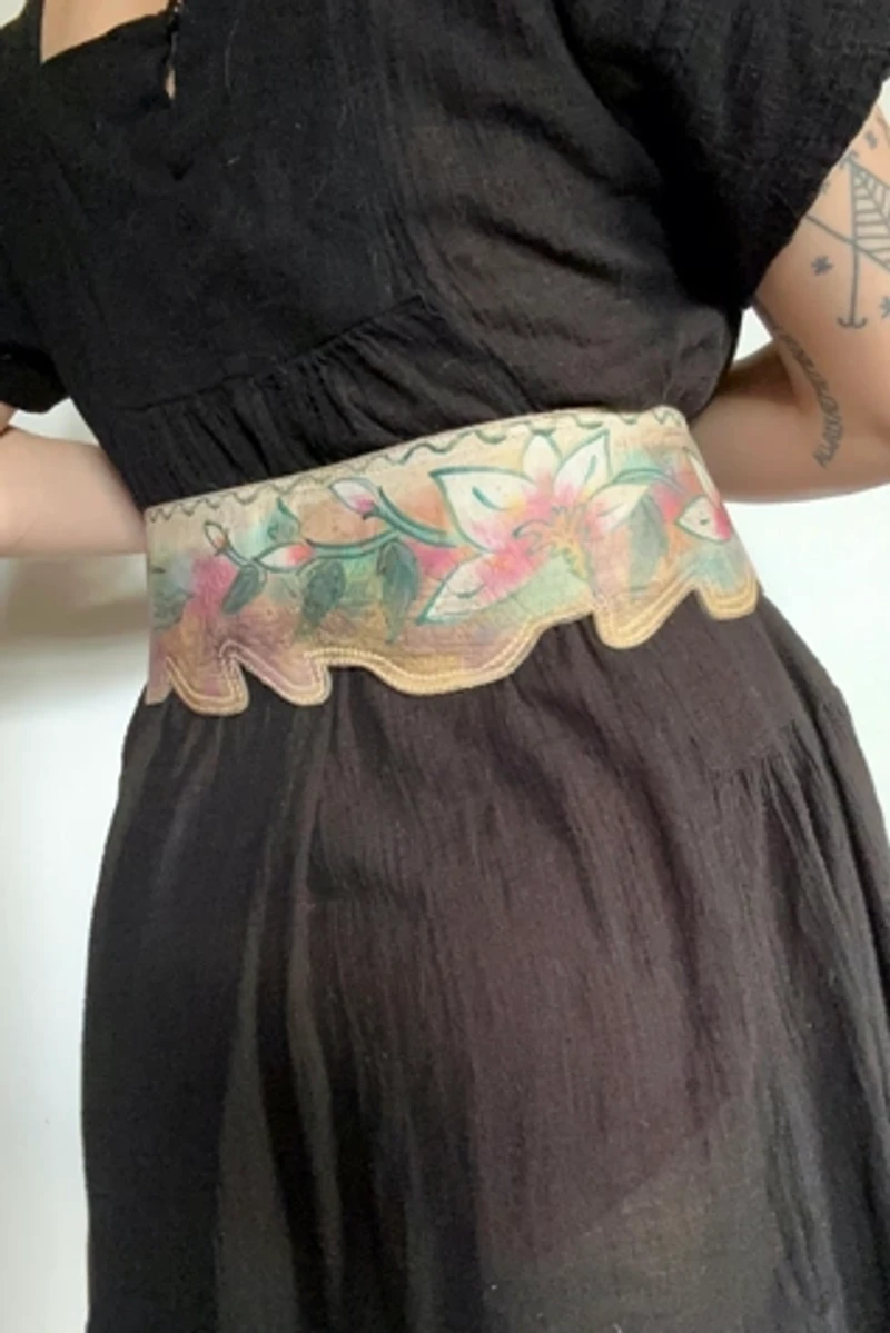 1980s Hand Painted Leather Belt Selected by Cherry