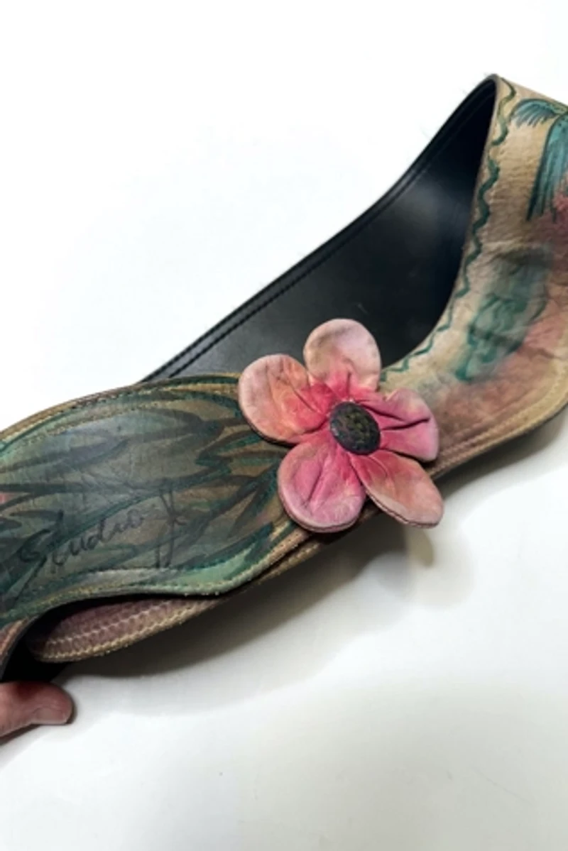 1980s Hand Painted Leather Belt Selected by Cherry