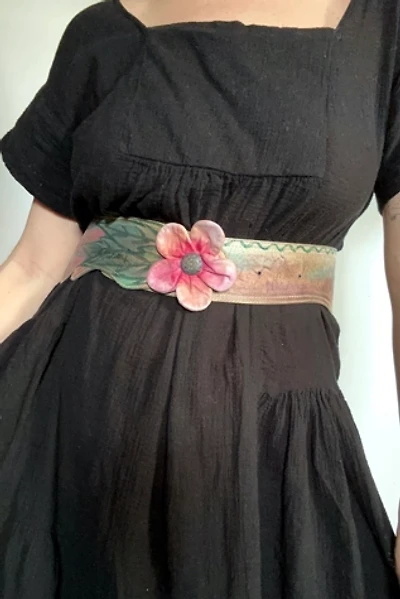 1980s Hand Painted Leather Belt Selected by Cherry