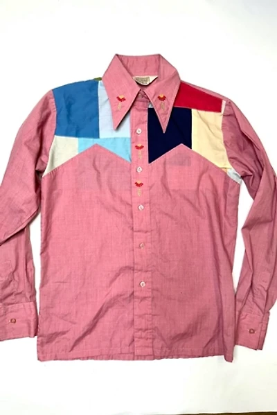 1960s Salmon Patchwork and Embroidered Western Shirt Selected to Cherry