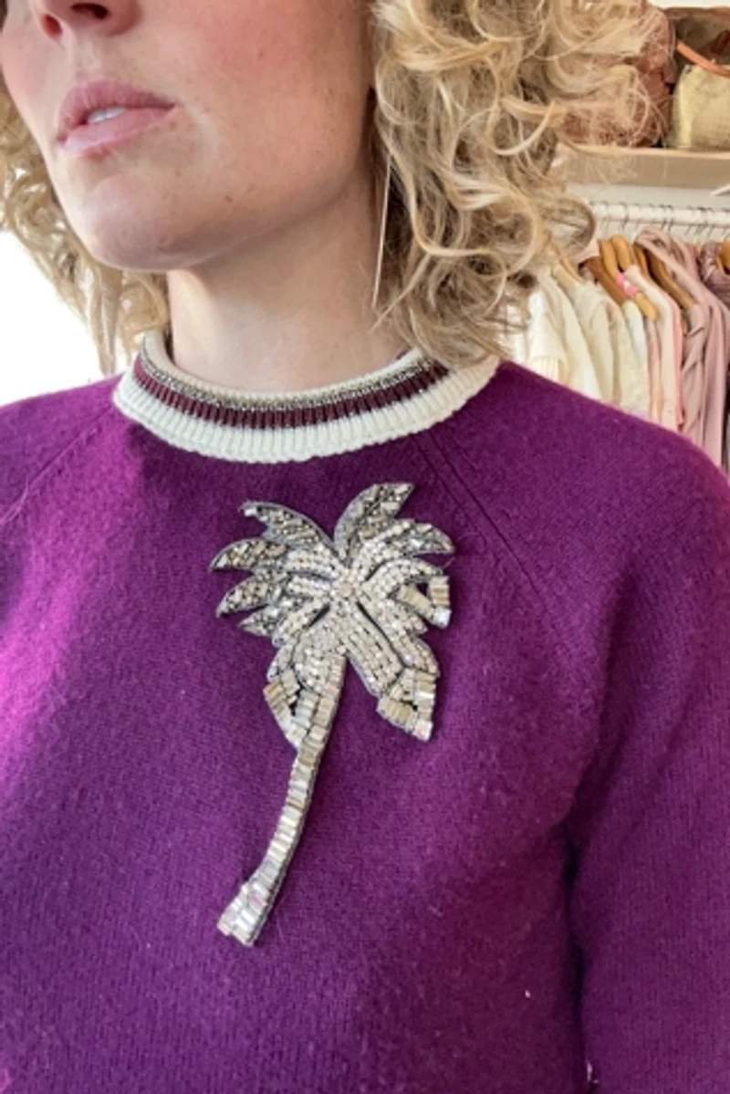 Dice Kayek Cashmere-Wool Sweater with Beaded Palm Tree Selected by The Curatorial Dept.