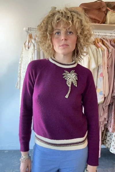 Dice Kayek Cashmere-Wool Sweater with Beaded Palm Tree Selected by The Curatorial Dept.