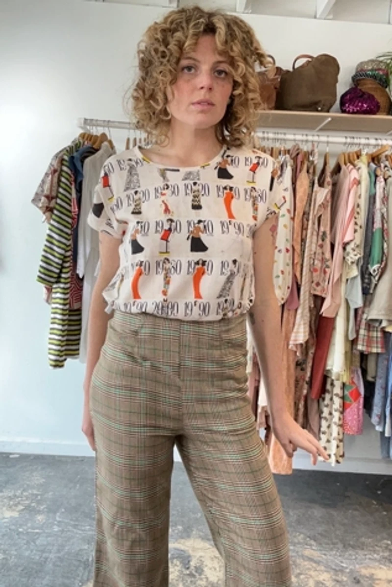 Samantha Pleet Brown and Green Plaid Pants Selected by The Curatorial Dept.