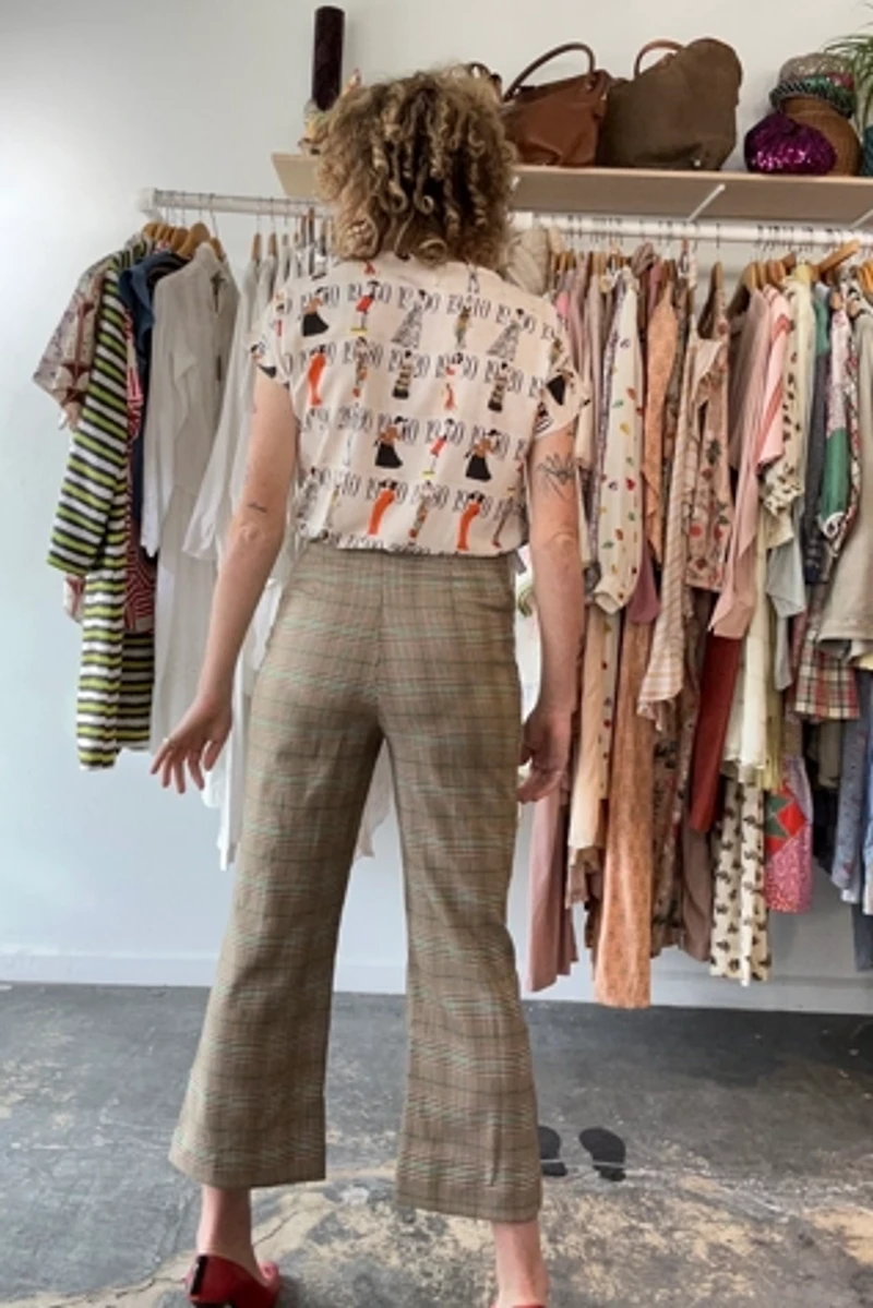 Samantha Pleet Brown and Green Plaid Pants Selected by The Curatorial Dept.