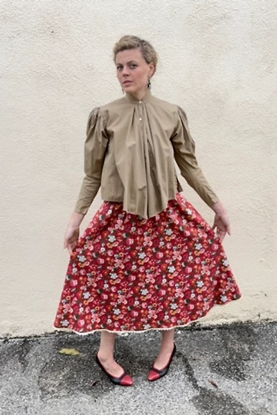 Vintage Bosch Red Floral Midi Skirt Selected by The Curatorial Dept.