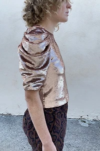 Ulla Johnson Blush Sequin Puff Sleeve Top Selected by The Curatorial Dept.