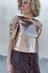 Ulla Johnson Blush Sequin Puff Sleeve Top Selected by The Curatorial Dept.