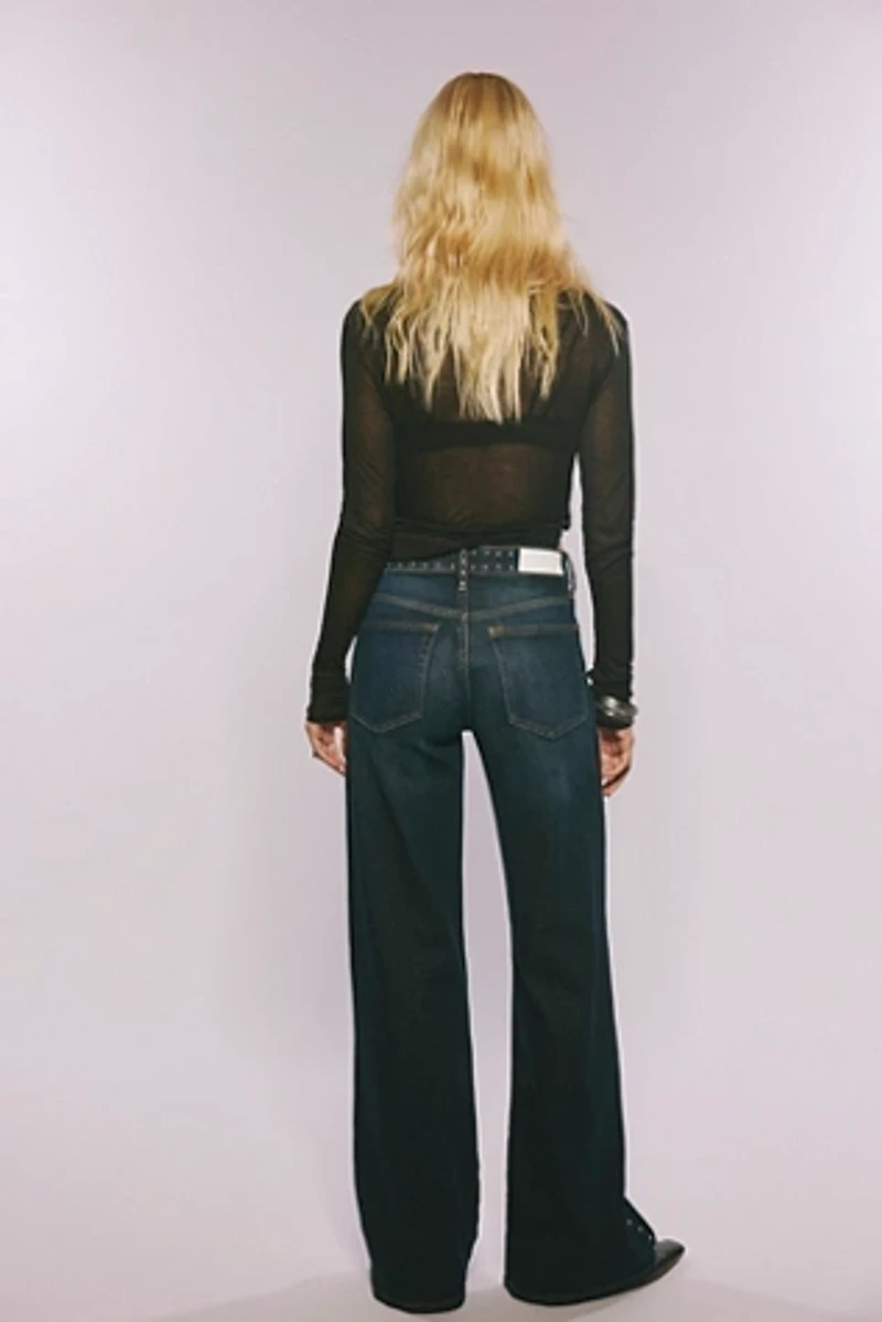 RE/DONE Studded Mid-Rise Wide-Leg Jeans