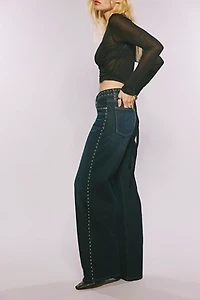 RE/DONE Studded Mid-Rise Wide-Leg Jeans