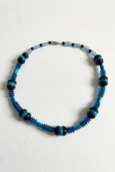 Vintage Blue and Black Glass Bead Choker Necklace Selected by FernMercantile