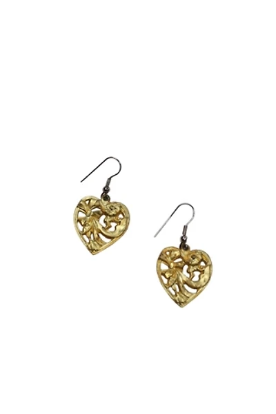 1980s Golden Heart Dangle Earrings Selected By Moons + Junes Vintage