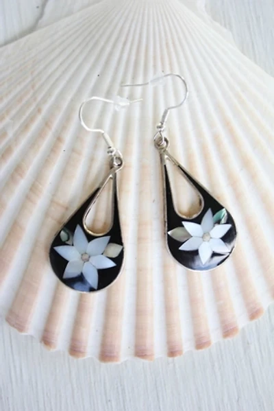 Vintage Mother of Pearl Abalone Flower Earrings Selected By Moons + Junes Vintage