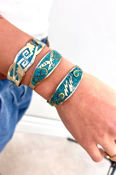 Vintage Alpaca Silver and Ground Turq  Cuff Selected by Anna Corinna