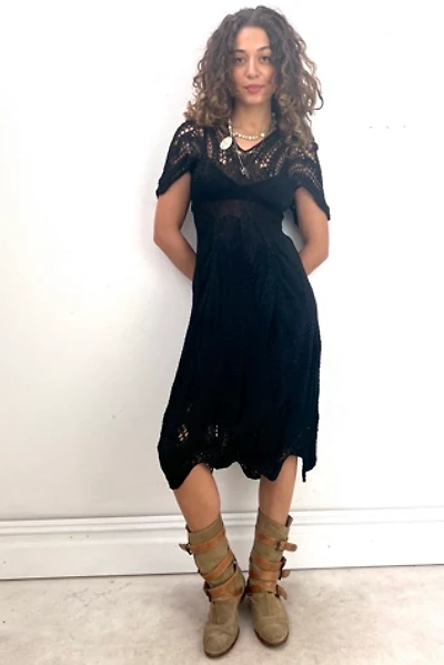 Vintage Hand Knit Noir Short Sleeve Dress Selected by Anna Corinna