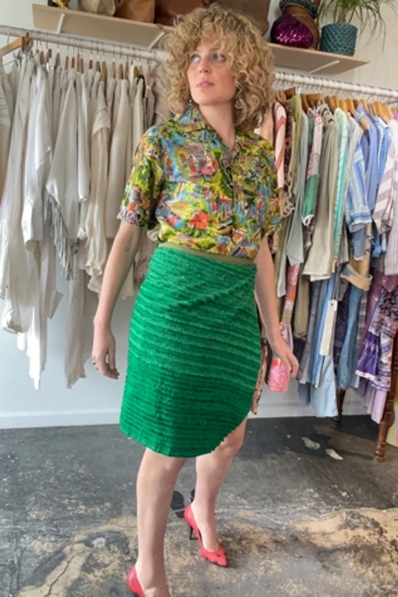Dosa Green Silk Wrap Skirt Selected by The Curatorial Dept.