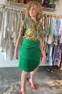 Dosa Green Silk Wrap Skirt Selected by The Curatorial Dept.