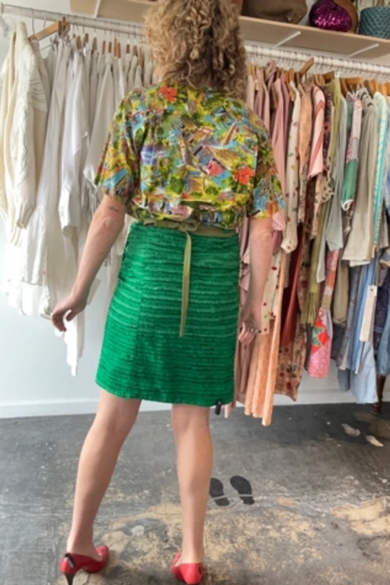 Dosa Green Silk Wrap Skirt Selected by The Curatorial Dept.