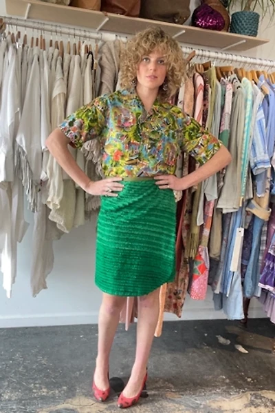 Dosa Green Silk Wrap Skirt Selected by The Curatorial Dept.