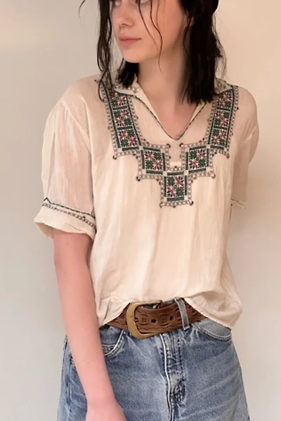 Vintage 1940's Hand Embroidered Gauze Cloth Peasant Blouse Selected By Afterlife Boutique