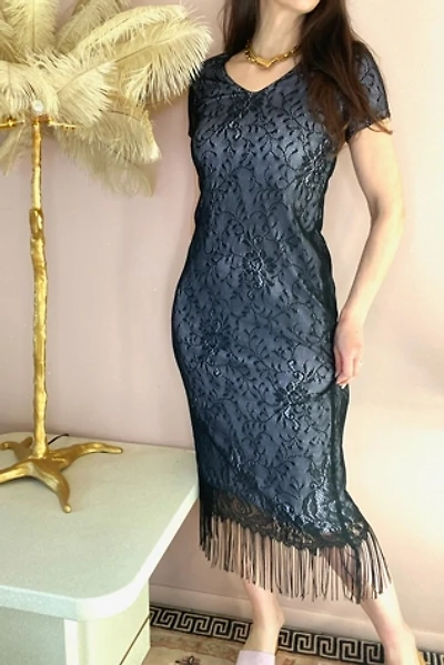 1990s Illusion Lace Fringe Shift Dress Selected By Ritual Vintage