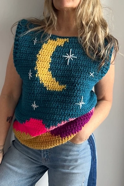 Vintage Handknit Moon and Stars Sweater Selected by KA.TL.AK