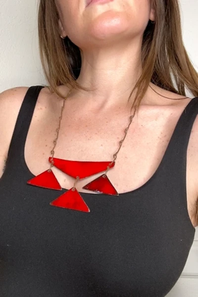 Vintage 1960s Kinetic Red Enamel Pyramid Necklace Selected by Cherry