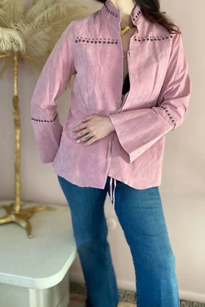 Y2K Pink Suede Studded Tie Jacket Selected By Ritual Vintage