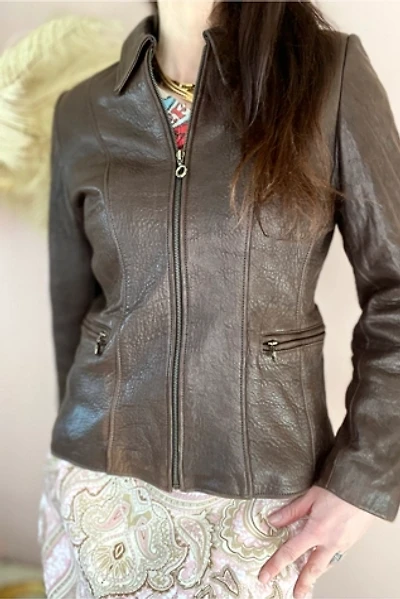 1990s Tailored Dark Brown Leather Zip Moto Jacket Selected By Ritual Vintage