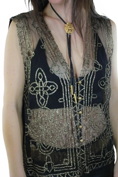 1980s Sheer Black + Gold Embroidered Vest Selected By Moons + Junes Vintage