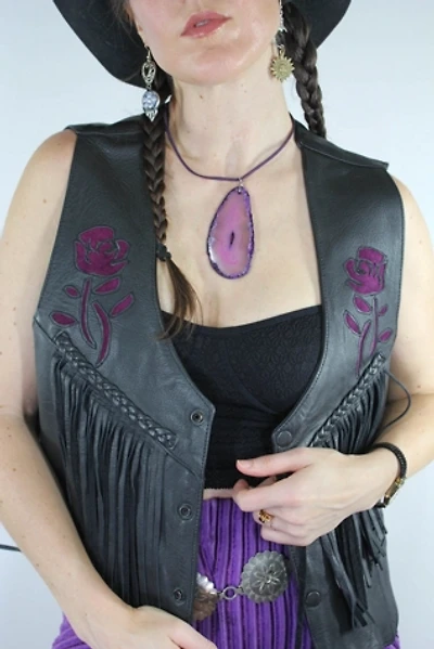 1980s Desert Rose + Leather Fringe Moto Vest Selected By Moons + Junes Vintage