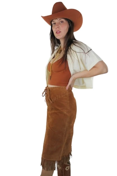 1970s Western Suede Fringe Midi Skirt Selected By Moons + Junes Vintage