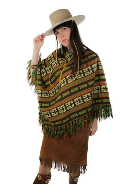 1970s Southwestern Knitted Fringe Poncho Selected By Moons + Junes Vintage