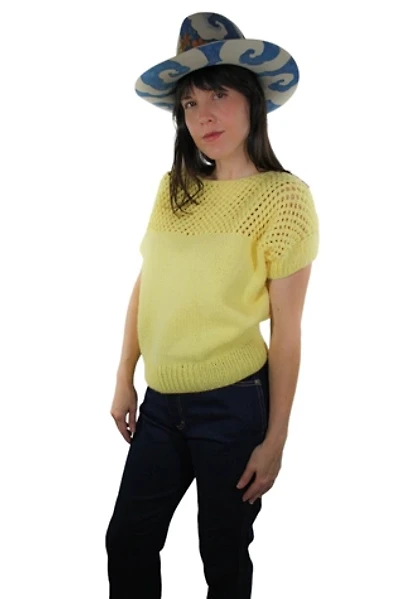 1980s Handmade Yellow Crochet Knit Top Selected By Moons + Junes Vintage