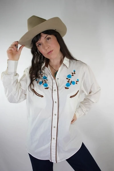 Vintage Floral Embroidered Western Pearl Snap Blouse Selected By Moons + Junes Vintage