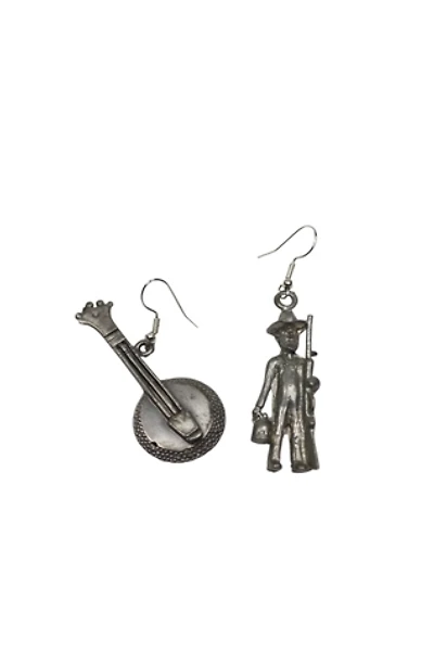 Upcycled Vintage Asymmetrical Cowboy Banjo Earrings Selected By Moons + Junes Vintage