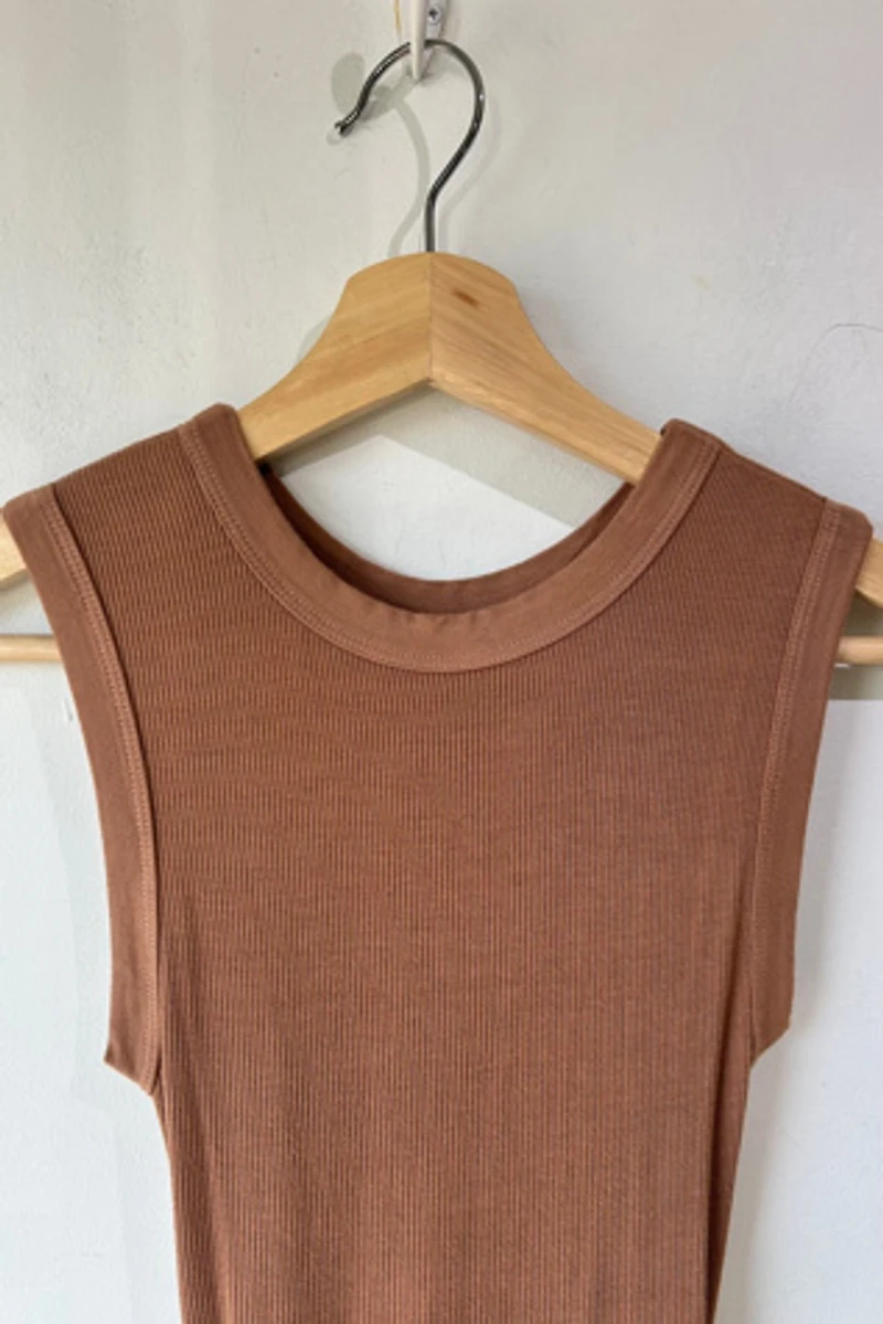 Enza Costa Brown Body Con Dress with Back Cutout Selected by The Curatorial Dept.