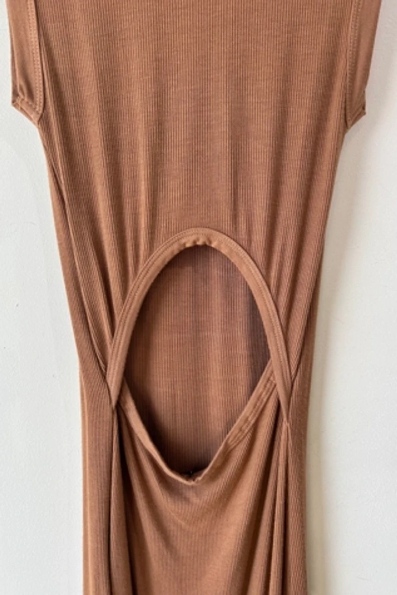 Enza Costa Brown Body Con Dress with Back Cutout Selected by The Curatorial Dept.