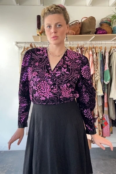 Vintage Diane Freis Black and Purple Velvet Beaded Top Selected by The Curatorial Dept.
