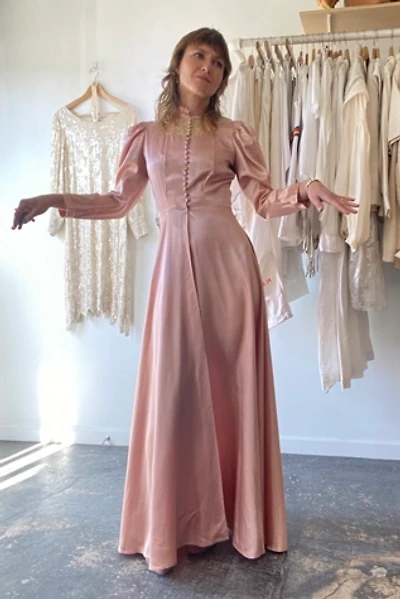Vintage Pink Silk Victorian Nightgown Bed Jacket Dress Selected by The Curatorial Dept.