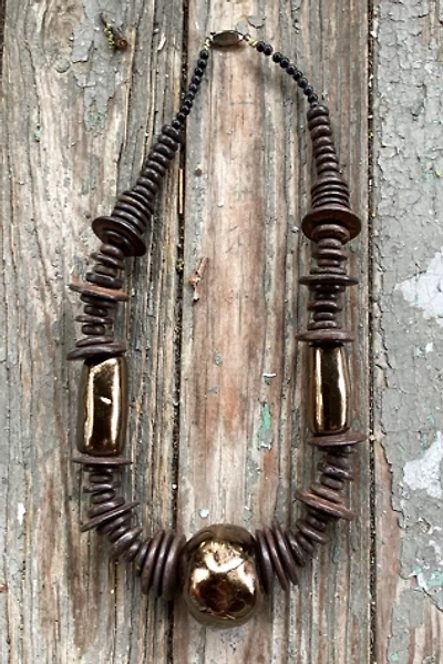 Vintage 1980s Wood and Ceramic Necklace Selected by Cherry