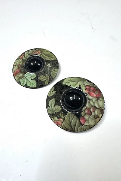 Vintage 1980s Fauna and Black Stone Stud Circular Earrings Selected by Cherry