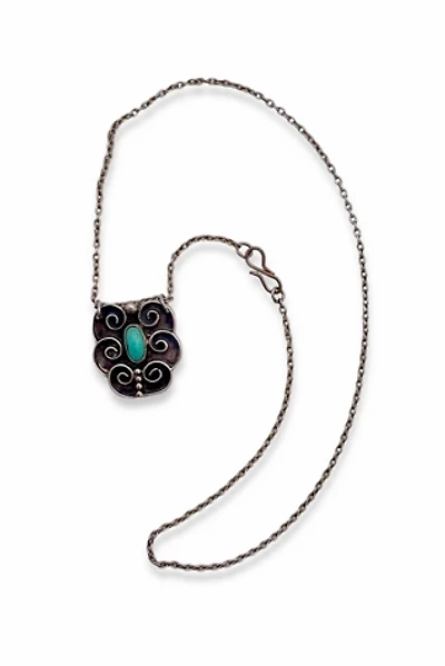 Vintage Turquoise Cabochon Silver-Tone Scroll Pendant Selected by MARMALADE