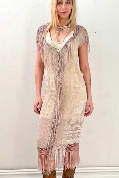 Anna Corinna Reworked Vintage Sheer Velvet Fringe Smock Dress