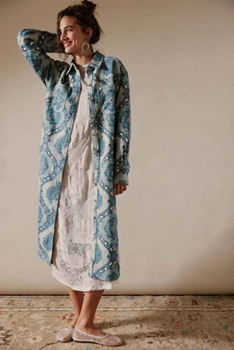 We The Free Brick Lane Jacquard Maxi Shirt Jacket
